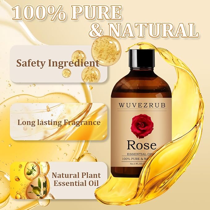 Rose Essential Oil– Huge 5 Fl Oz, 100% Pure and Natural Essential Oils for Diffuser, Aromatherapy, Soap and Candle Making, Premium Grade Rose Oil-150ML