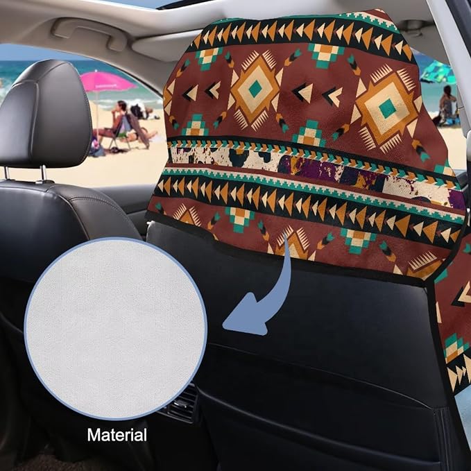 INSTANTARTS Aztec Sunflower Highland Cow Car Seat Towel Cover Yoga Towel Car Seat Cover