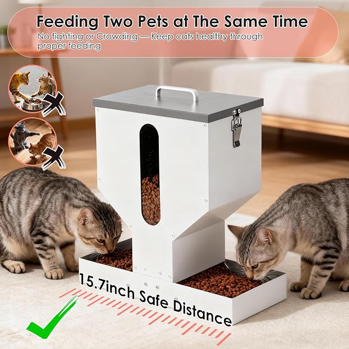 Gravity Cat Feeder 2 Cats - 12L Automatic Dual Cat Feeder | Outdoor Cat Feeder for Pet Cat Dogs, Sturdy Material, Lock design, Large Viewing Window, Portable, Easy to Clean