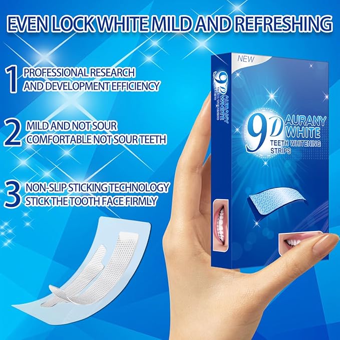 9D Sensitive Teeth Whitening Strips- Professional Enamel-Safe Formula, Fast Stain Removal for Coffee Drinkers & Smokers, Sensitivity-Free Whitening Kit-21Pairs (42Strips)