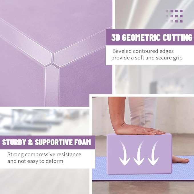 Yoga Blocks 2 Pack 3x6x9IN Foam Block Supportive Latex-Free with Beveled Edges, Non-Slip Exercise Blocks for Pilates, Meditation, Balance, Stretching and Deep Poses