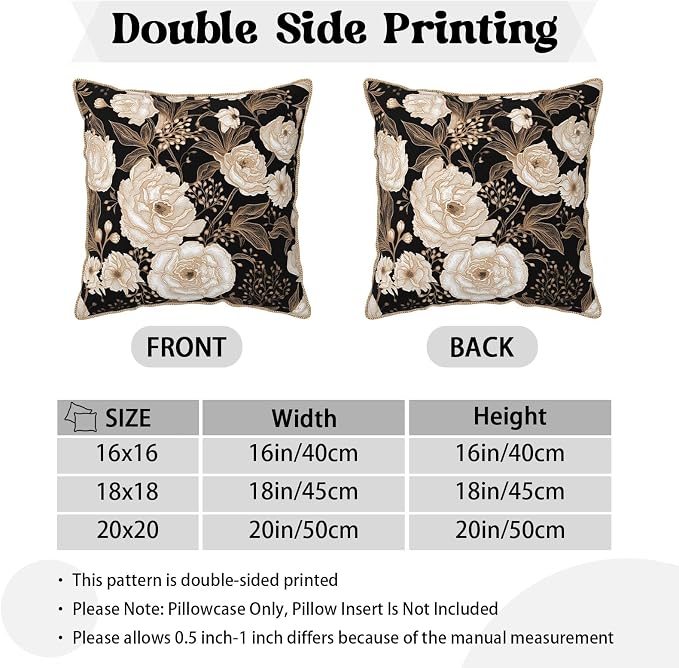 Vintage Peonies Roses Flower Velvet Pillow Covers 20x20 Inch Gold White Aesthetic Floral Leaves Throw Pillows For Couch Cushion Covers Pillowcase Farmhouse Pillow Cases for Sofa Bed Living Room