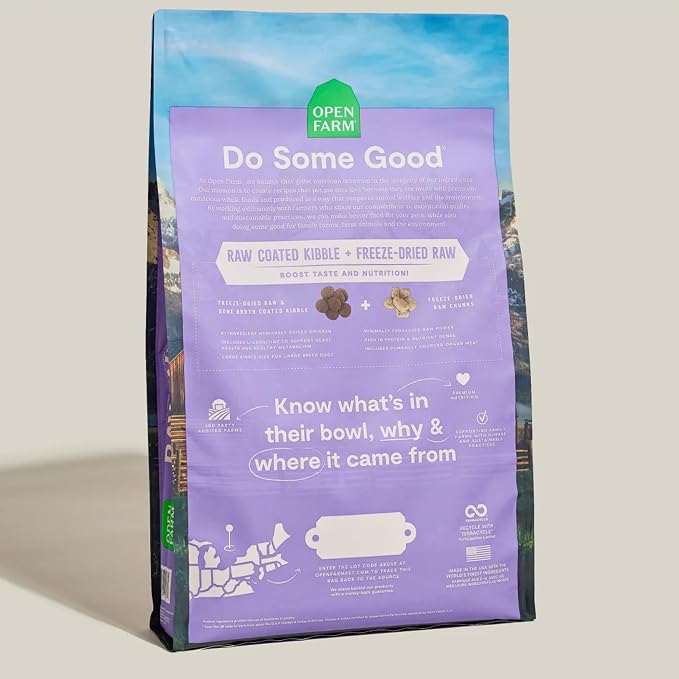 Open Farm RawMix Ancient Grains Dry Dog Food, Large Breed Kibble, 20lb Bag | Wild Caught Salmon, Humanely Raised Chicken & Turkey, Freeze Dried Raw Chunks, 100% Traceable Ingredients.
