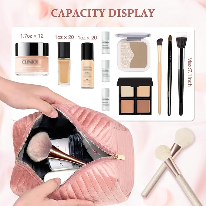 COSHAYSOO Travel Makeup Bag Quilted Make Up Pouch Initial Cosmetic Case with Butterfly Decorations for Women Birthday Easter Mothers Christmas Valentines Graduation Appreciation Gifts Pink Letter N