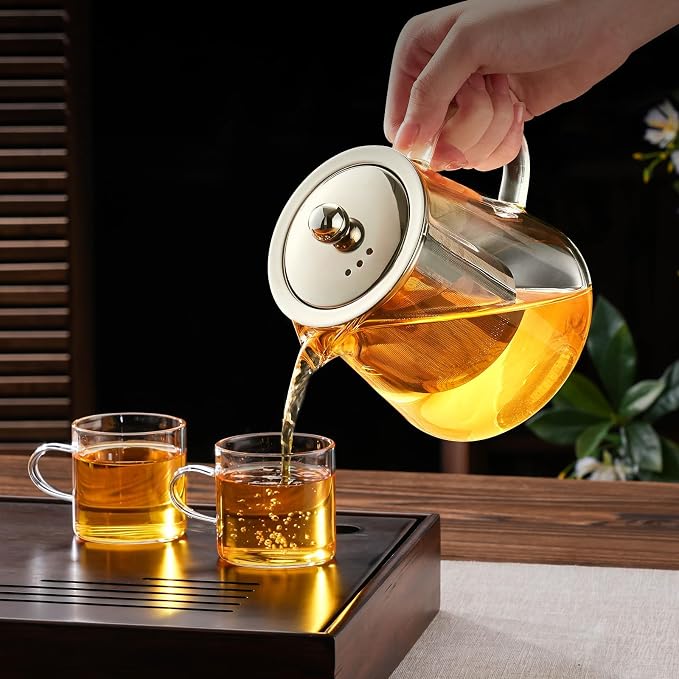 Baalaka Glass Teapot 18.6oz/550ml, Tea Pot with Removable Infusers for Loose Tea, Borosilicate Glass Tea Kettle Tea Maker Stovetop for Camping, Tea Infuser for Loose Leaf Tea Travel