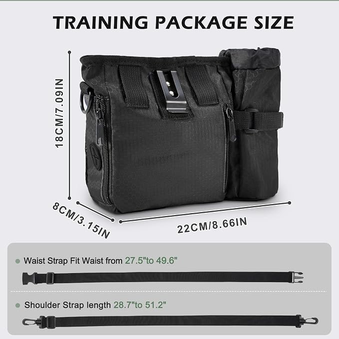 Dog Treat Training Pouch Built-in Poop Bag & Side Pocket Dispenser