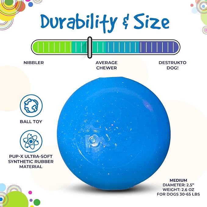 SodaPup Glitter Ball – Soft Dog Ball Toy, Floating Fetch Ball and Treat Dispenser Made in USA from Non-Toxic Pet Safe Food Safe PUP-X Rubber for Bonding, Physical Exercise, & More