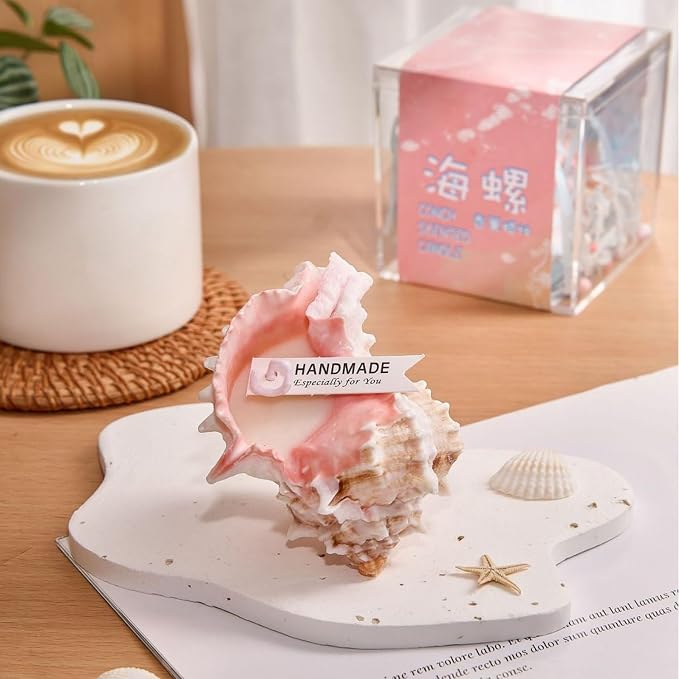Conch Shape Scented Candle,Minimalist Summer Ocean-Themed Sea Snail Soy Wax Aroma Decorative Candle for Table Photo Prop,Real Pink Whelk Self Love Healing for Women,Fun Beachy Decor