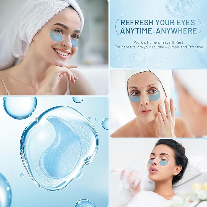 Under Eye Patches Masks - for Puffy Eyes, Fine Lines, Dark Circles,Wrinkles, Eye Bags Treatment with Collagen and Hyaluronic Acid,Firming & Cooling, Moisturizing and Hydrating Blue (60 Pcs)