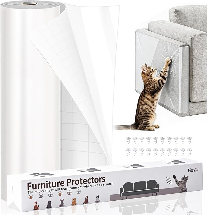Anti Cat Scratch Furniture Protector – Clear Thicken Vinyl Tape 160"x17", Single-Sided Sticky Couch Protector from Cat Claws, Flexible Guard for Sofa Corner Door Walls Bed Leather