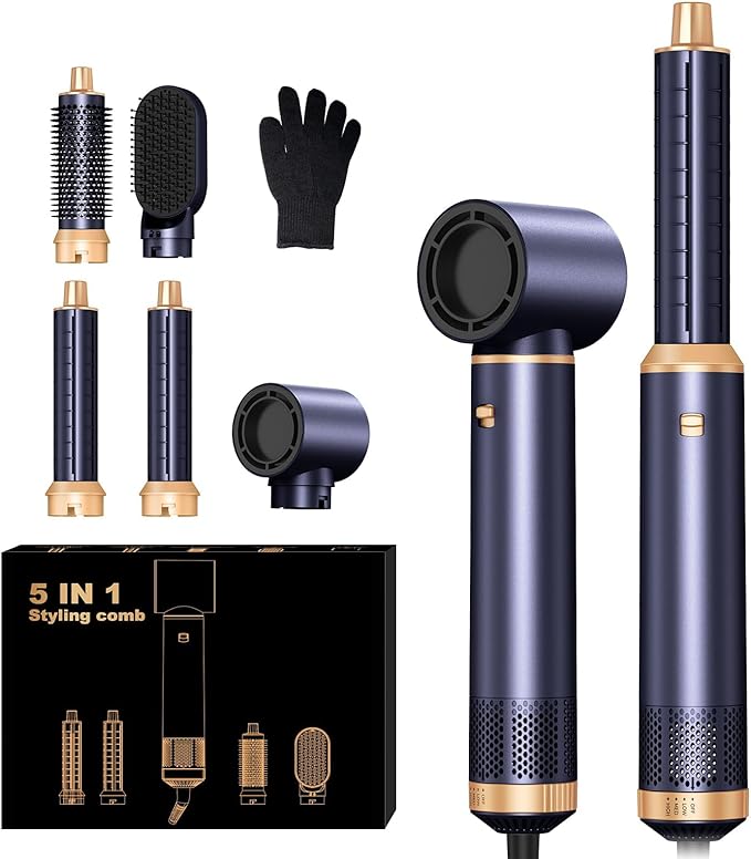 5 in 1 Blow Dryer Brush, Negative Ion Hair Dryer Brush Set Upgrade Hot Air Brush Air Styler Curling Wrap Air Curler, Curling Iron Hair Styling Tools As A Gift for Straight/Curl/Drying/Smoothing