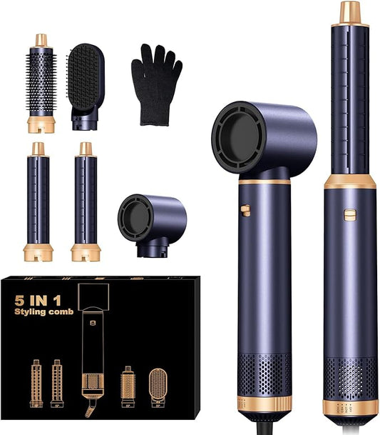 5 in 1 Blow Dryer Brush, Negative Ion Hair Dryer Brush Set Upgrade Hot Air Brush Air Styler Curling Wrap Air Curler, Curling Iron Hair Styling Tools As A Gift for Straight/Curl/Drying/Smoothing