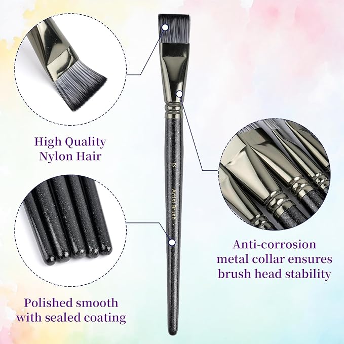 12 Pcs Face Paint Brushes, Nylon Black Paint Brushes Set with 30 Pcs Sponges, Face Painting Brush and Sponge Set for Halloween, Body Art, Acrylic Oil Watercolor Painting