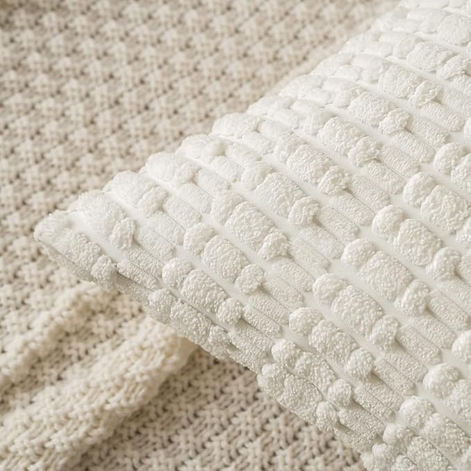 MIULEE Euro Sham Corduroy Decorative Throw Pillow Covers 24x24 Pure White | Pack of 2 Soft Boho Striped Pillow Covers Modern Farmhouse Home Decor For Sofa Living Room Couch Bed