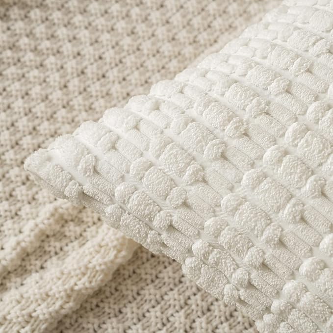 MIULEE Corduroy Decorative Throw Pillow Covers 16x16 Pure White Pack of 2 | Soft Boho Striped Pillow Covers Modern Farmhouse Home Decor For Sofa Living Room Couch Bed