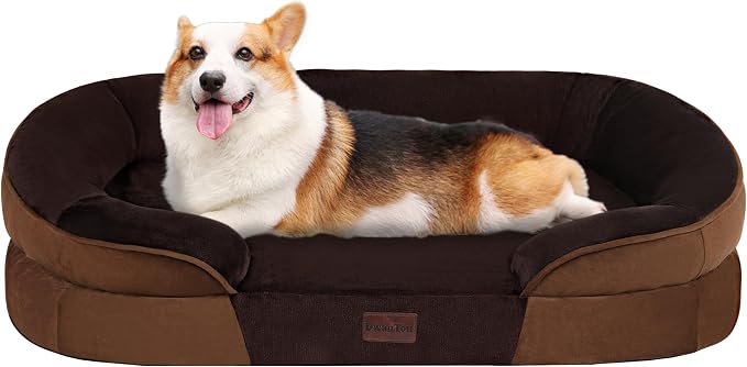 Dwanton Orthopedic Waterproof Medium Dog Bed Sofa, Gel Memory Foam, 36" | Egg-Crate Foam Dog Sofa, Washable Pet Bed with Four Sided Bolster Cushion, Removable Cover & Non-Slip Bottom, Brown