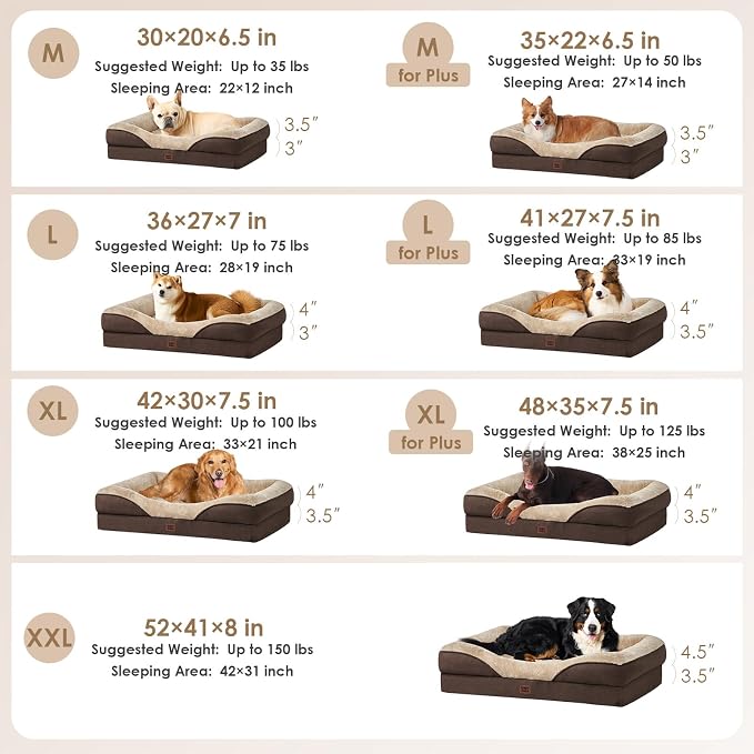 EHEYCIGA Orthopedic XL Dog Bed for Large Dog, Memory Foam Dog Couch, Brown | 42x30 Inch Extra Large Sized Dog Sofa with Sides, Waterproof Liner & Washable Removable Cover, Bolster Pet Couch