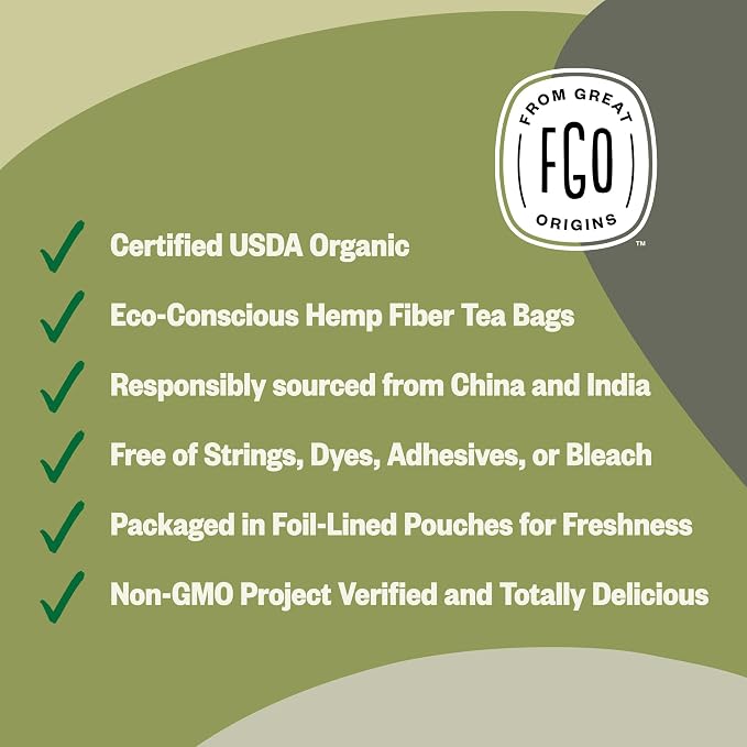 FGO Organic White Tea, 100 Count, Eco-Conscious Tea Bags, Resealable Bag, Packaging May Vary (Pack of 1)