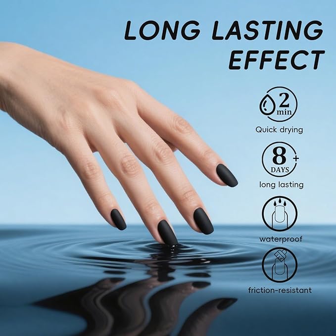 Black Matte Nail Polish, Quick Dry Nail Polish, No UV Lamp Needed, Streak Free, Long Last Fingernail Polish for Nail Manicure Salon DIY Nail Art, 0.35 Fl Oz