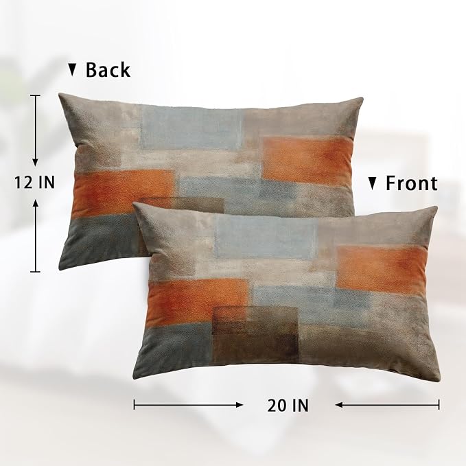 Throw Pillow Covers Set of 2, 12 x 20 Inch, Grey Burnt Orange | Abstract Modern Art Outdoor Decorative Square Pillow Cases Couch Cushion Case for Couch Bed Sofa Living Room Home Decor