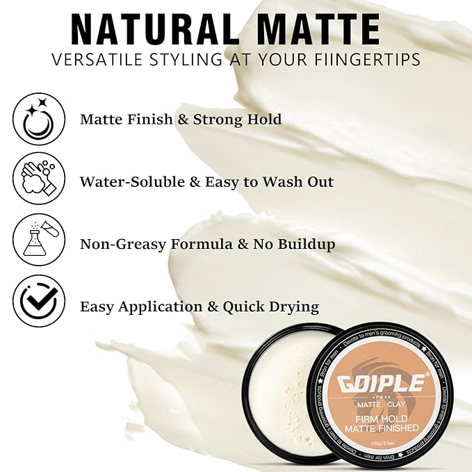 Hair Styling Clay for Men Firm Hold - Matte Finish Hair Clay Hair Paste Water Based Matte Texture Pomade Mens Hair Products - Hair Paste Clay Pomade Ideal for All Men's Hair Types 3.5oz (2PCS)
