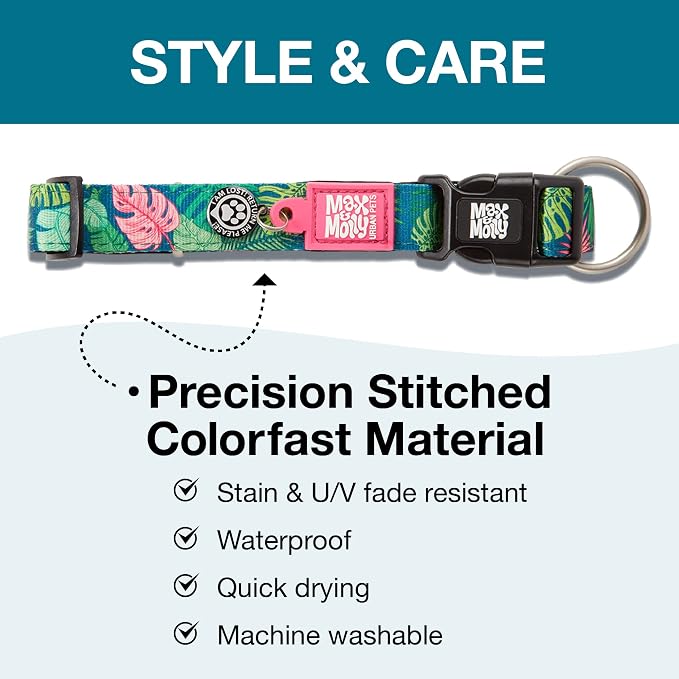 Max & Molly Smart ID Dog Collar with Gotcha! QR Safety Tag and Custom Pet Profile, Soft Padded Neoprene, Waterproof, Tropical, Small (11-18")