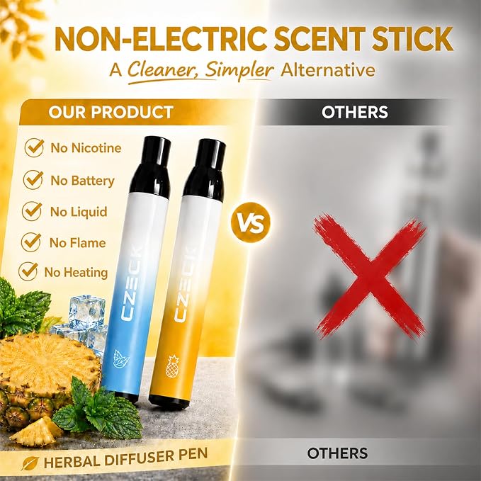 Herbal Diffuser Pen 2 Pack, Pineapple & Mint Personal Aroma Stick, Portable Scent Stick with PCTG Tip & 304 Stainless Steel Tube, Pocket Fresh Aroma Pen for Office, Travel, Gym & Daily Use