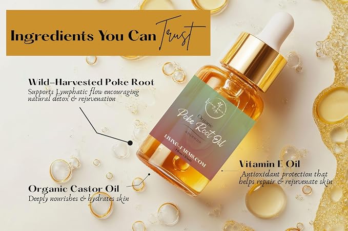 Organic Poke Root Castor Oil | Vegan Lymphatic Support | Cysts, Boils, Fibroids, Swollen Lymph Nodes, Breast & Joint | Natural Deep Tissue Massage | Made in The USA (2 Fl Oz (Pack of 1), Unscented)