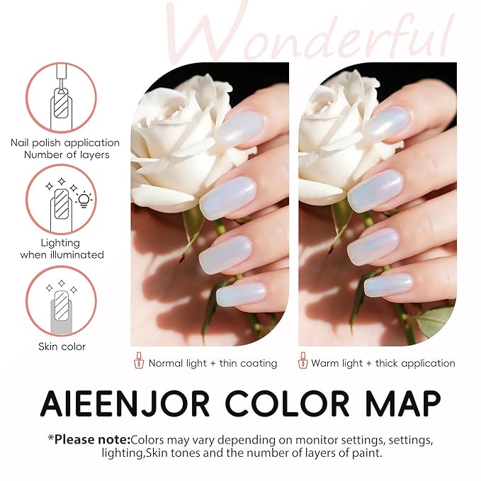 Aurora Nail Polish, Glitter Pearl Nail Polish Quick Dry, No UV Lamp Needed, Streak Free, Long- Last Fingernail Polish for Nail Manicure Salon DIY Nail Art, 0.35 fl oz
