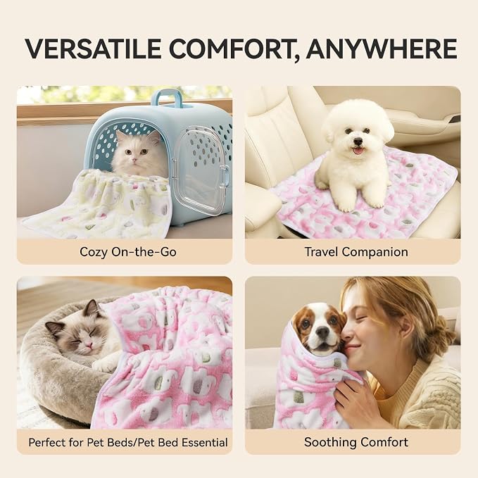 LINENLUX Dog Blankets 3-Pack, Super Soft Fluffy Fleece Pet Throw Warm | Premium flannel fleece pet throw for cats, puppy. Cozy warm for bed, crate, or couch naps; Elephant Pattern-3pcs 40x31 inch