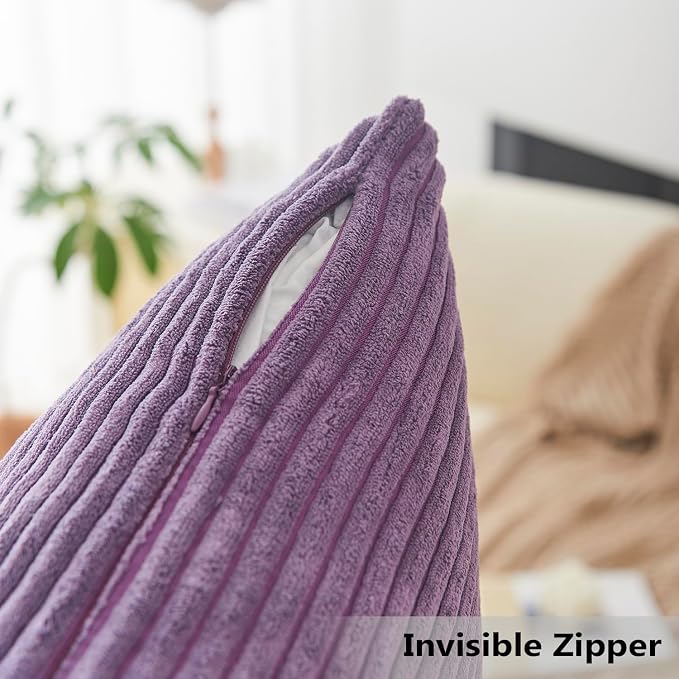 Home Brilliant 20x20 Throw Pillow Cover Soft Accent Pillow Cover Striped Plush Velvet Corduroy Cushion Case for Hanging Chair Patio Decor, 20 x 20 inch (50cm), Purple
