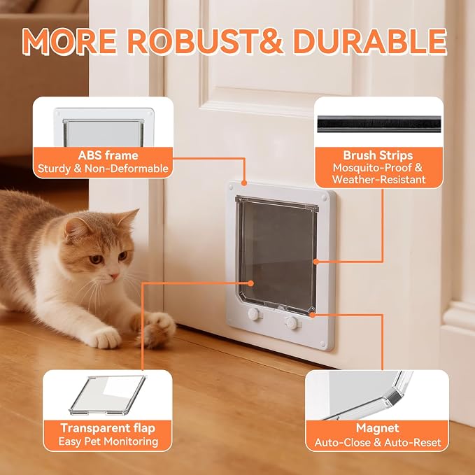 LIBBEPET Cat Door Interior Door, 4 Way Locking Flap for Cats ≤18 lbs，Large