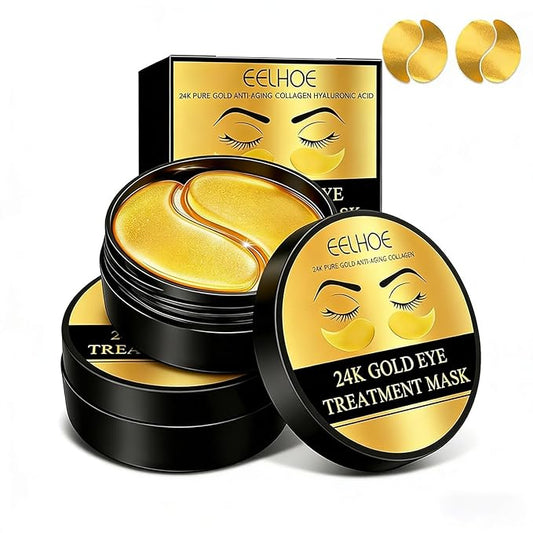 24K Gold Collagen Under Eye Patches – Hydrogel Masks for Dark Circles, Puffiness & Wrinkles – Brightening Anti-Aging Eye Gels, Moisturizing for All Skin (60 Pairs)