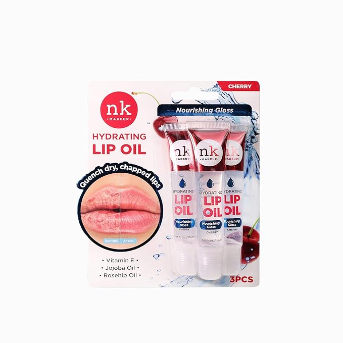Nicka K New York Hydrating Lip Oil, Nourishing Gloss, Hydrate, Quench Dry Lips (MLTO02 Cherry)