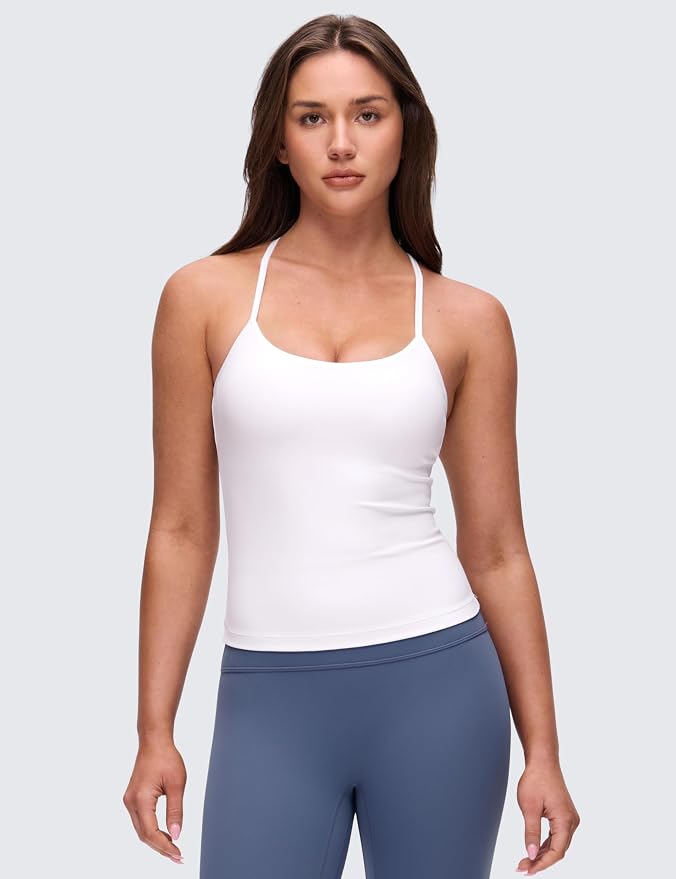 CRZ YOGA Butterluxe Racerback Tank Tops for Women - Scoop Neck Spaghetti Strap Padded Workout Camisole with Built in Bra