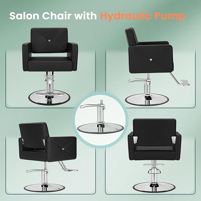 Salon Styling Chair, Heavy-Duty Hydraulic Salon Chair with Wide Seat, 360° Swivel, Premium Cushion & Sleek Design for Hair Stylists, Barbershops & Beauty Spas