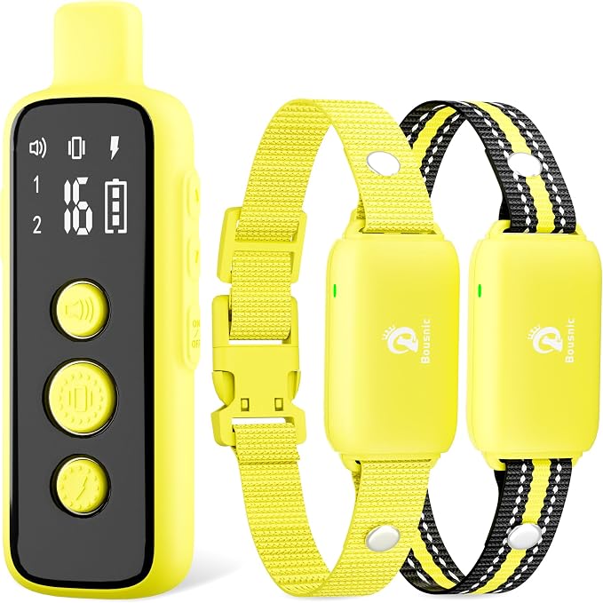 Bousnic Dog Shock Collar for 2 Dogs - (8-120lbs) Waterproof Rechargeable Electric Dog Training Collar with Remote for Small Medium Large Dogs with Beep Vibration Safe Shock Modes(Yellow)