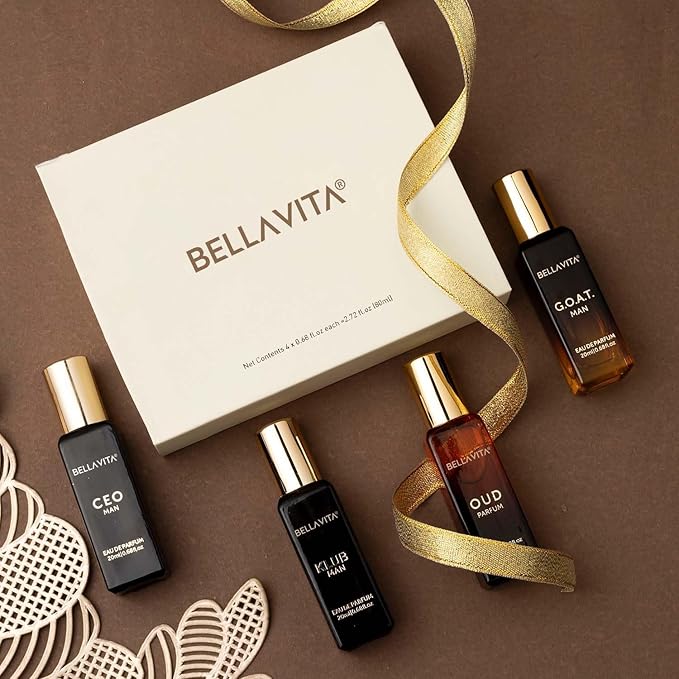 Bellavita Luxury Men's Perfume Gift Set with CEO Man, G.O.A.T., Klub, and Oud | 80ml | Perfume for Men | Lavender, Patchouli, Lemon, and Caramel Notes | Long Lasting Men's Fragrance
