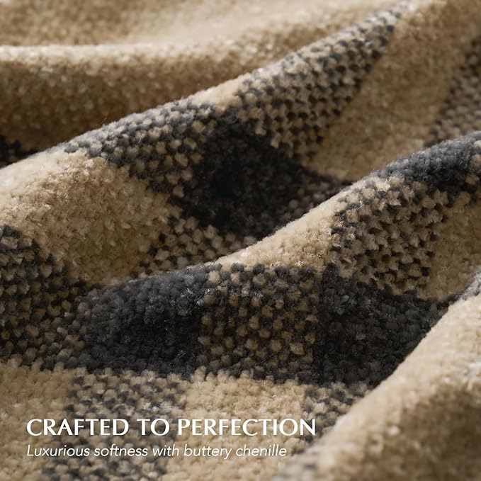 Plaid Chenille Knit Throw Blanket for Couch, 50"x60", Khaki Grey | Super Soft Knitted Throw with Tassels, Cozy, Decorative Farmhouse Plaid, Lightweight, Ideal for Bed Sofa Gift Home Decor