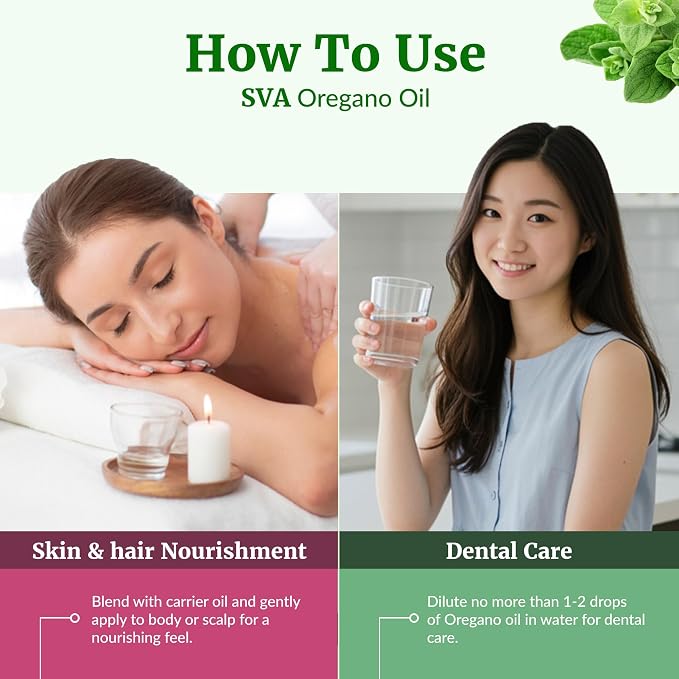 SVA Oregano Essential Oil 4 Fl Oz – for Diffuser, Skin & Hair Care – Ideal for Massage & DIY Blends – with Dropper