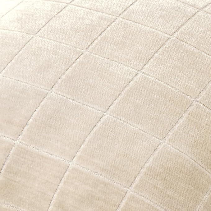 MIULEE Beige Plaid Decorative Throw Pillow Covers 16x16 Set of 2 | Vintage, Check Chenille Couch Pillows, Neutral Boho Farmhouse Cushion Covers, Modern Home Decor for Sofa Bed Living Room