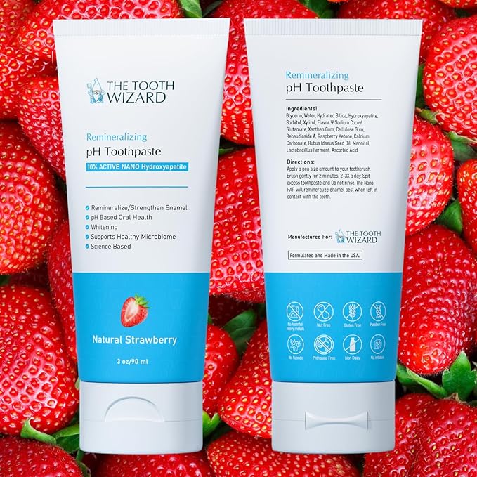 THE TOOTH WIZARD pH Balancing Toothpaste | Natural Strawberry Flavor | Fluoride-Free | SLS-Free | Gentle Whitening | Supports Healthy Oral Microbiome | 3 Pack
