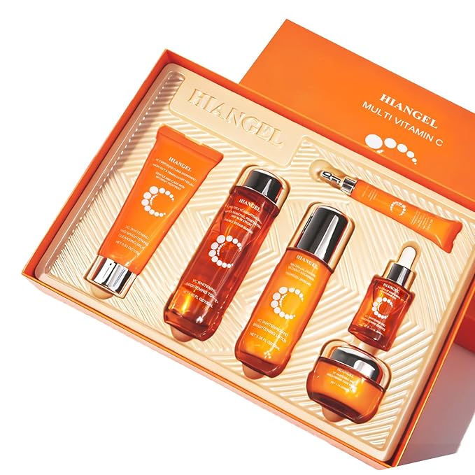 6-Piece Vitamin C Skincare Set for Women, Brightening Face Routine Kit with Lotion & Cream, Anti-Aging & Hydrating Valentine's Gift for Mom, Wife & Her
