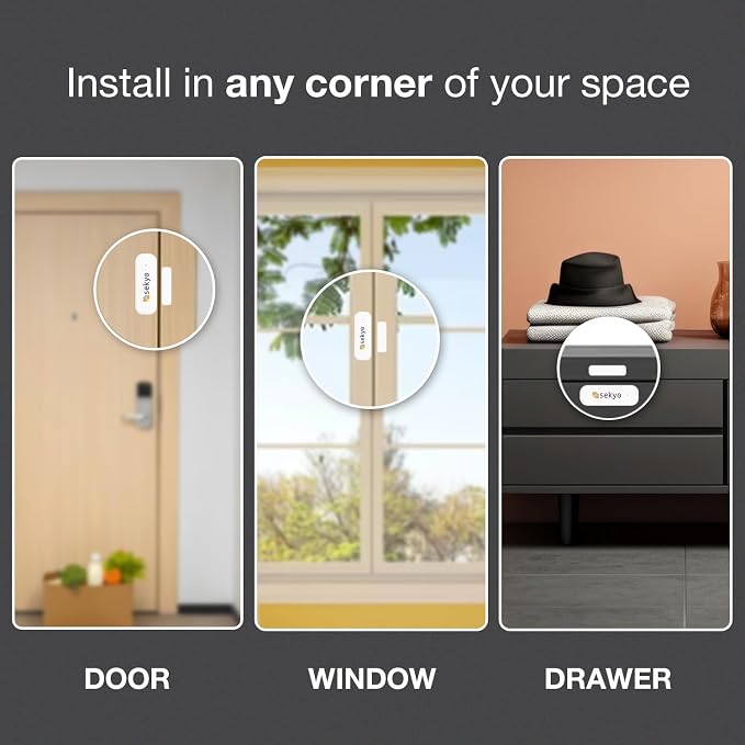 SEKYO Smart Home Security Combo – 2‑Way Video Calling Pet Camera with 2.8" Display + (4 Qty) Smart WiFi Door & Window Sensors | 1080P, 360° PTZ, App Control, Tuya Smart Life, Works with Alexa/Google H