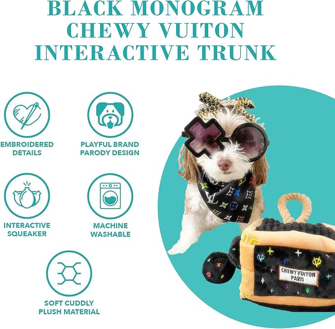 Haute Diggity Dog Chewy Vuiton Trunk Puzzle with 3 Plush Squeaky Dog Toys
