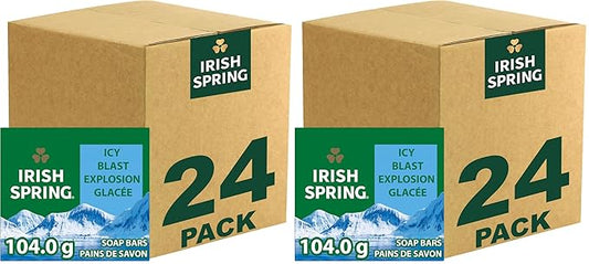 Irish Spring Icy Blast Bar Soap for Men, Mens Soap, Smell Fresh and Clean 12 Hours, Men Bars Washing Hands Body, Mild Skin, Recyclable Carton, 3.7 Oz, (Pack of 48)