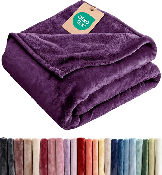 Fleece Blanket Cal King Size - Ultra-Soft Flannel Fleece Blanket - Purple | Soft, Warm, Outdoor Picnic Blanket for Camping, Travel, Lightweight, Cozy, Anti-Static, Home Decor Gifts for Men & Women