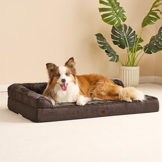 EHEYCIGA XXL Dog Bed Memory Foam, Orthopedic Giant Dog Bed Jumbo with Washable Removable Cover, Waterproof Pet Sofa Couch with Nonskid Bottom, 48x35x7.5, Brown | Washable Removable Cover, Waterproof Flat Pet Sofa Couch with Nonskid Bottom, 48x35x7.5