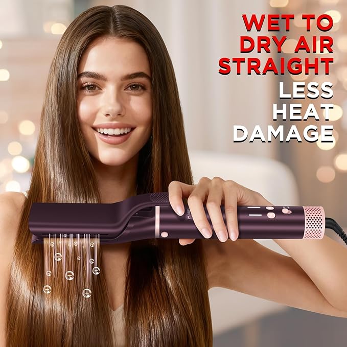 MaxAIR 2.0 7-in-1 Hot Air Styler, Dual Voltage Multi-Styler Set, High Speed Hair Dryer Brush with Air Hair Straightener, 1.1 Inch Auto-Wrap Curlers, 110,000RPM, Shiny Hair, Jasper Plum