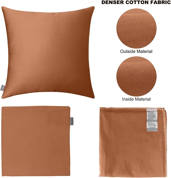 Thmyo 4-Pack 100% Cotton Comfortable Solid Decorative Throw Pillow Case, Square Cushion Cover Pillowcase Sublimation Blank Pillow Covers DIY Throw Pillowcase for Sofa(20x20 inch/ 50x50cm,Rust)